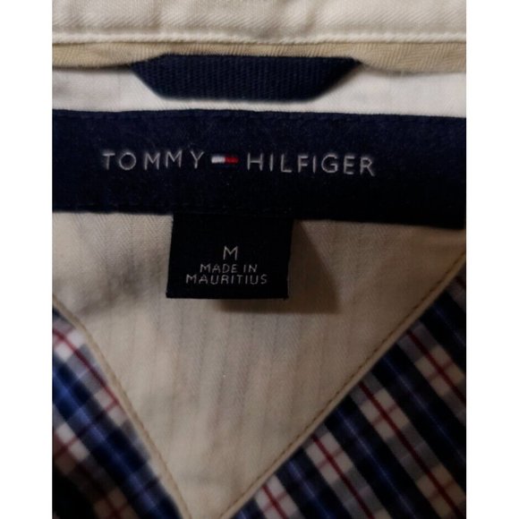 Tommy Hilfiger Mens Medium Blue Red Plaid Short Sleeve Button Down Logo Shirt - Picture 10 of 11